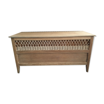 Wooden and rattan chest
