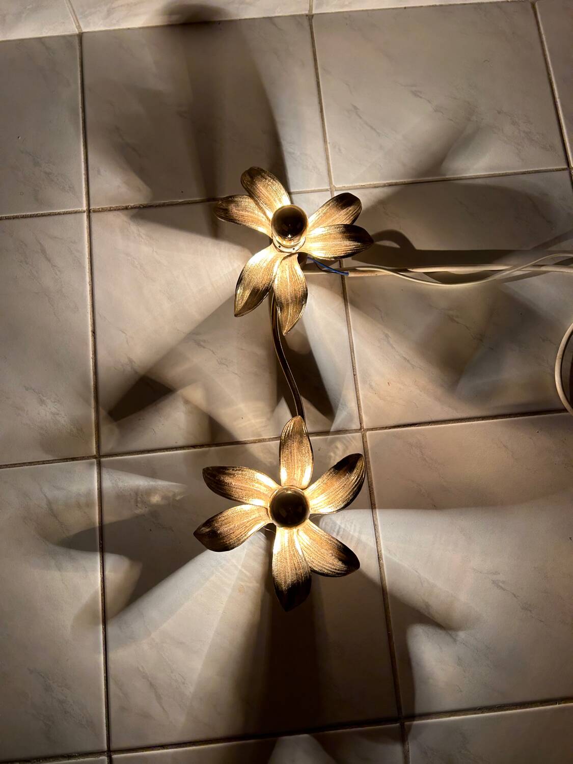 Vintage set of two messing flower wall lamps