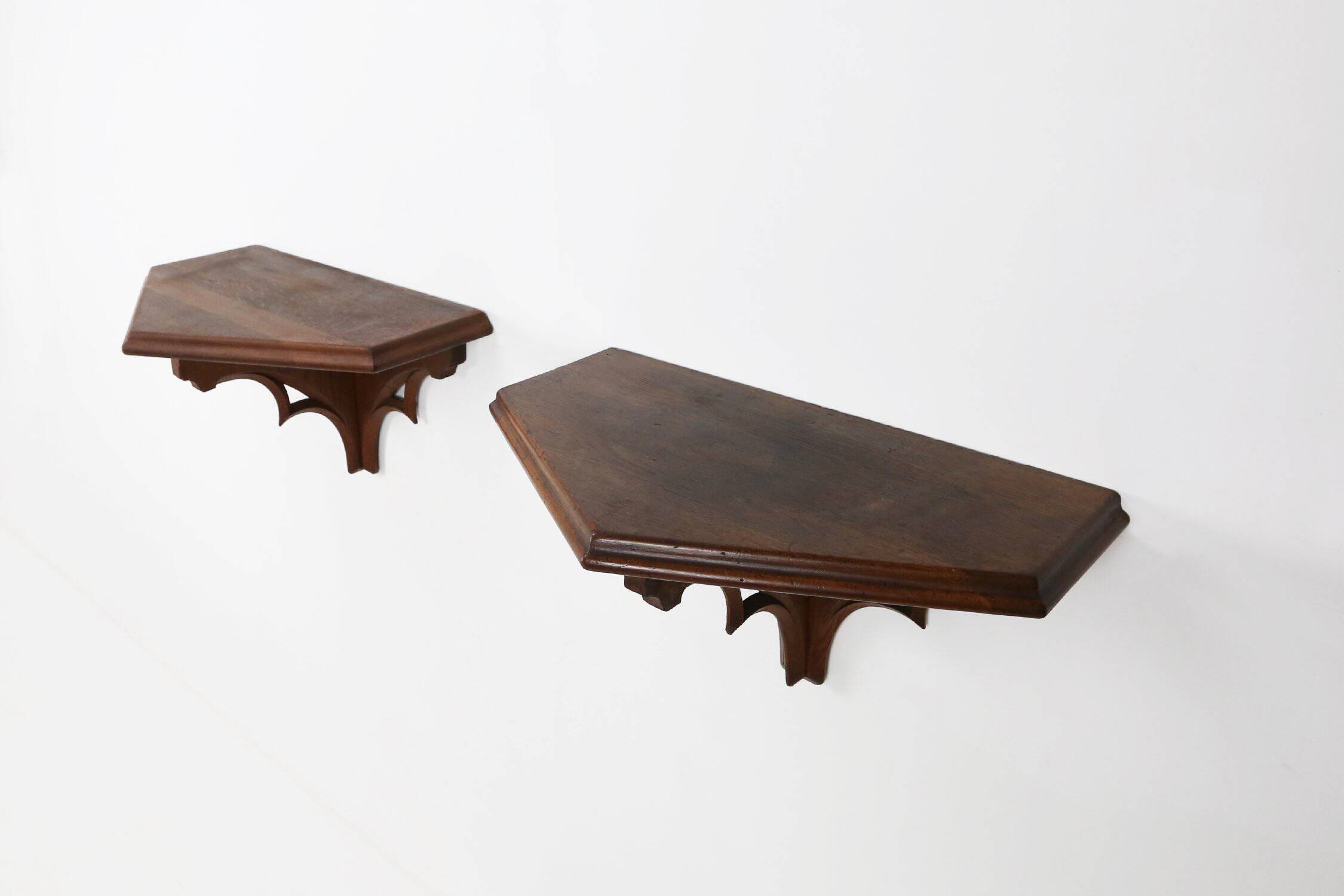 Pair of 2 Antique carved oak Church Wall Consoles, France ca. 1850