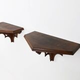 Pair of 2 Antique carved oak Church Wall Consoles, France ca. 1850