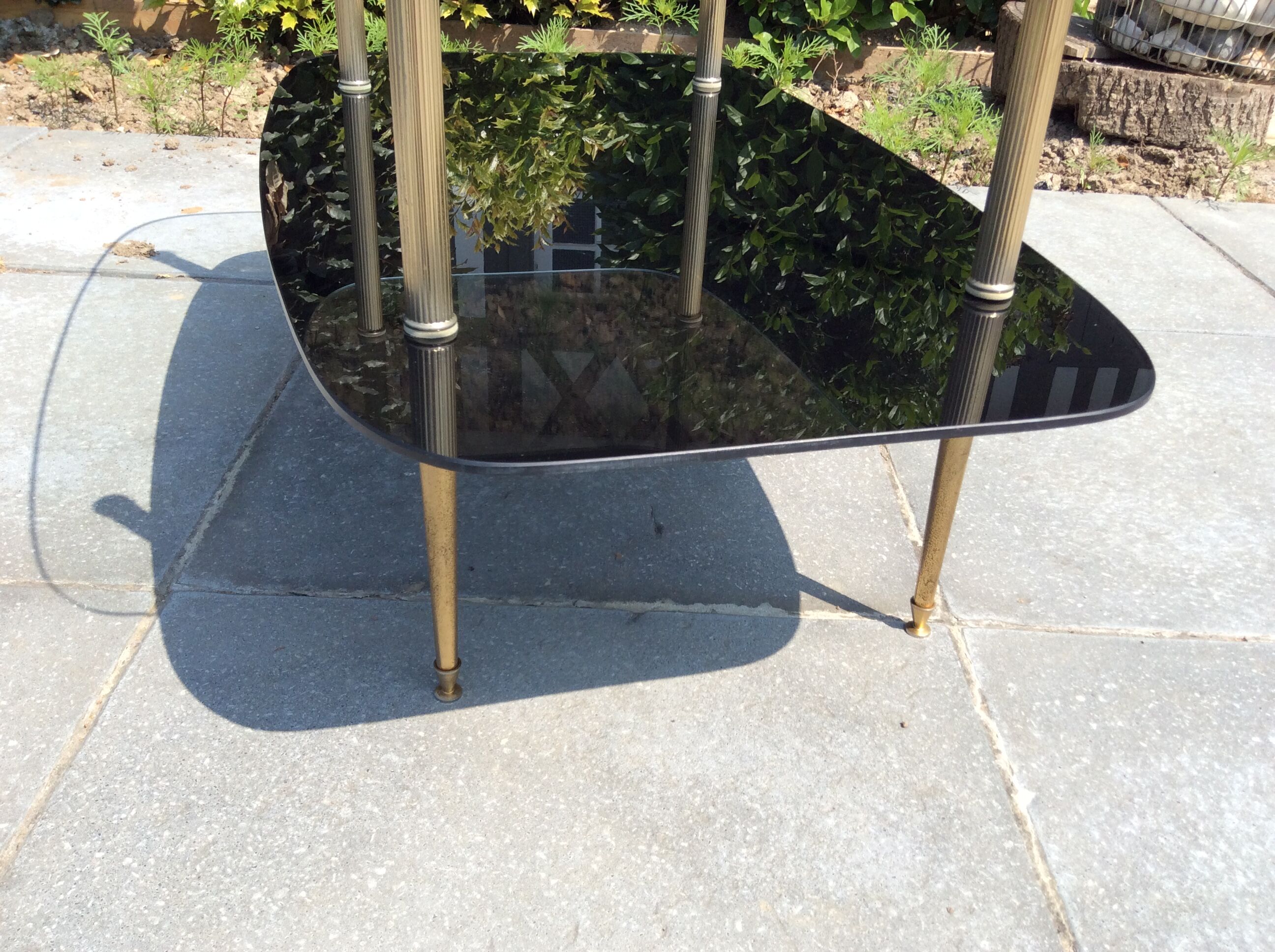 Glass and brass coffee table