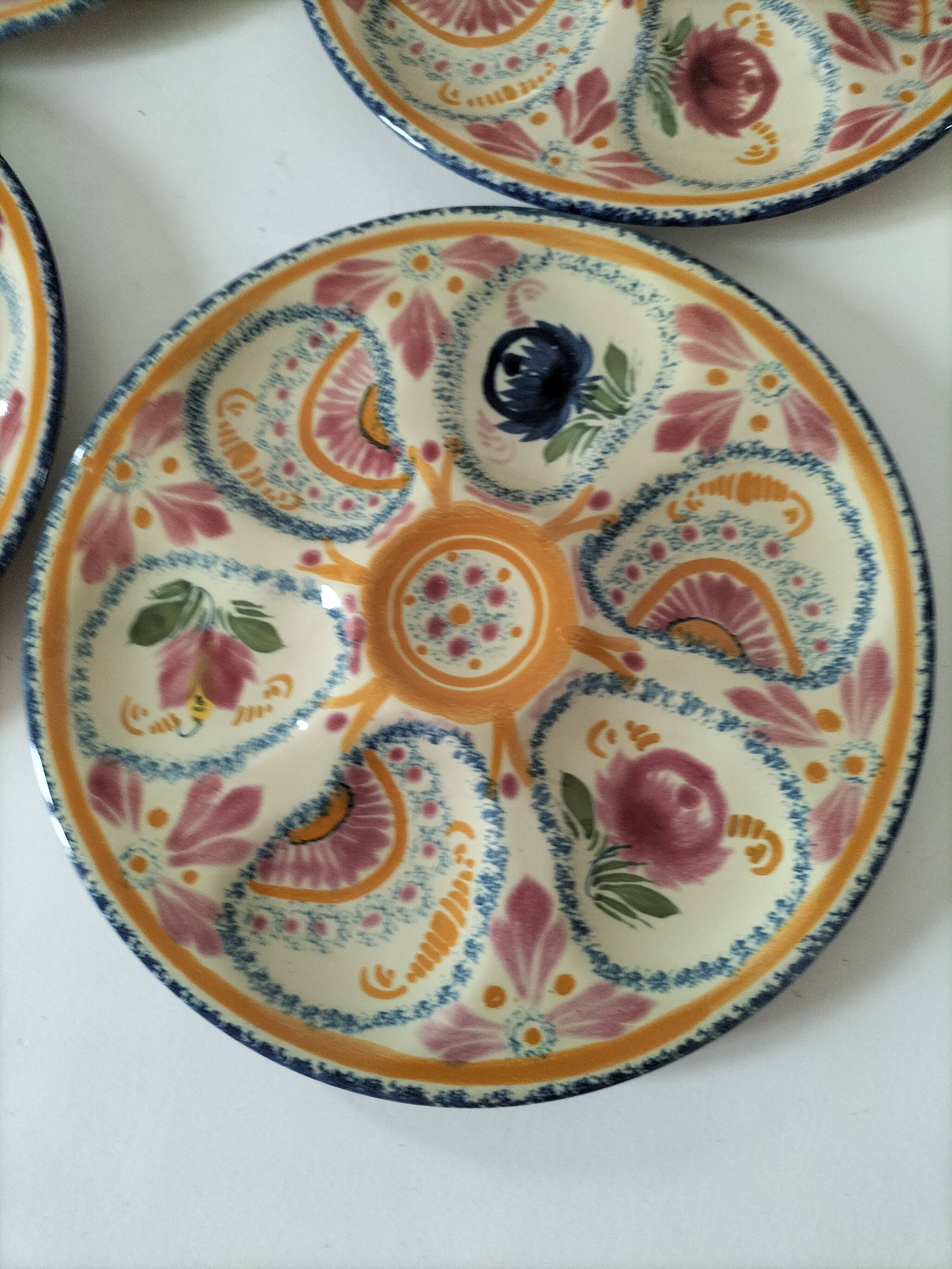 6 oyster plates Henriot Quimper decor 137 hand-painted