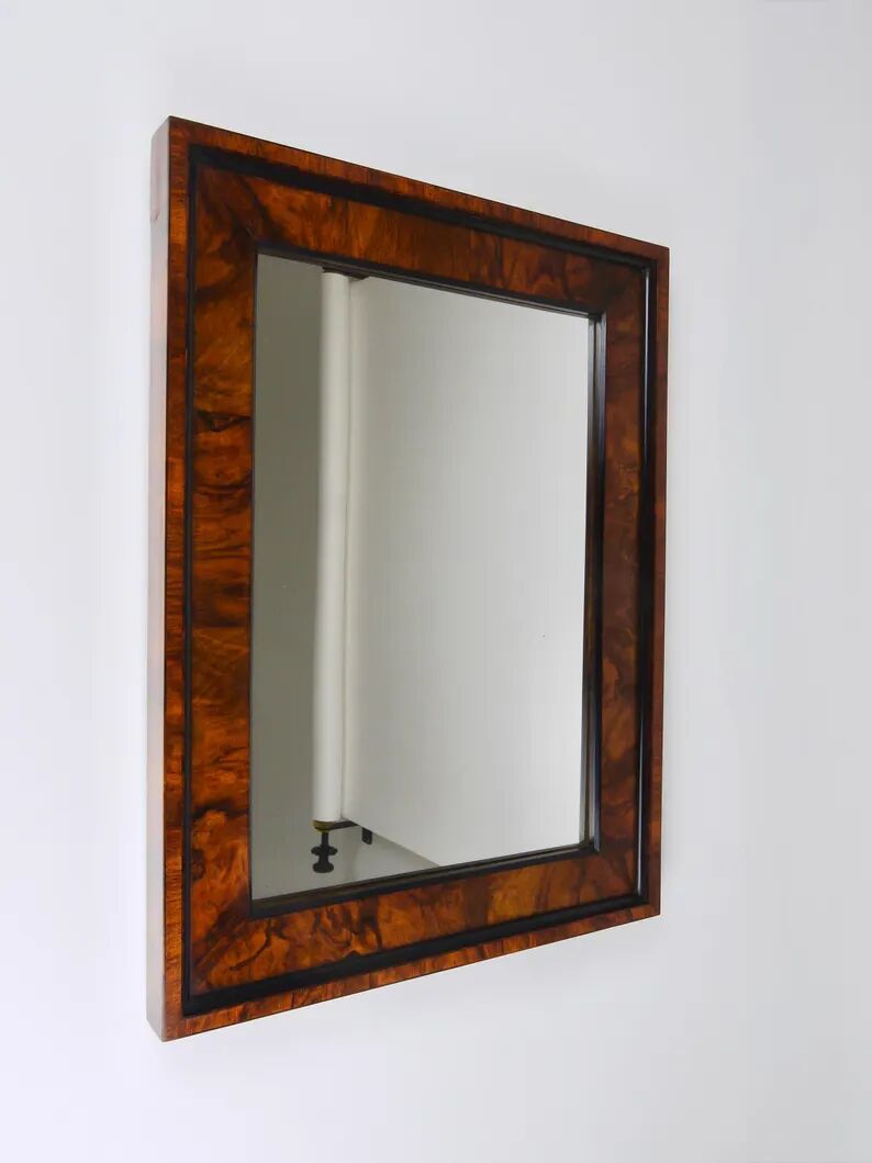 Square Biedermeier Antique 19th Century Walnut Wall Mirror, Vienna, 1850s