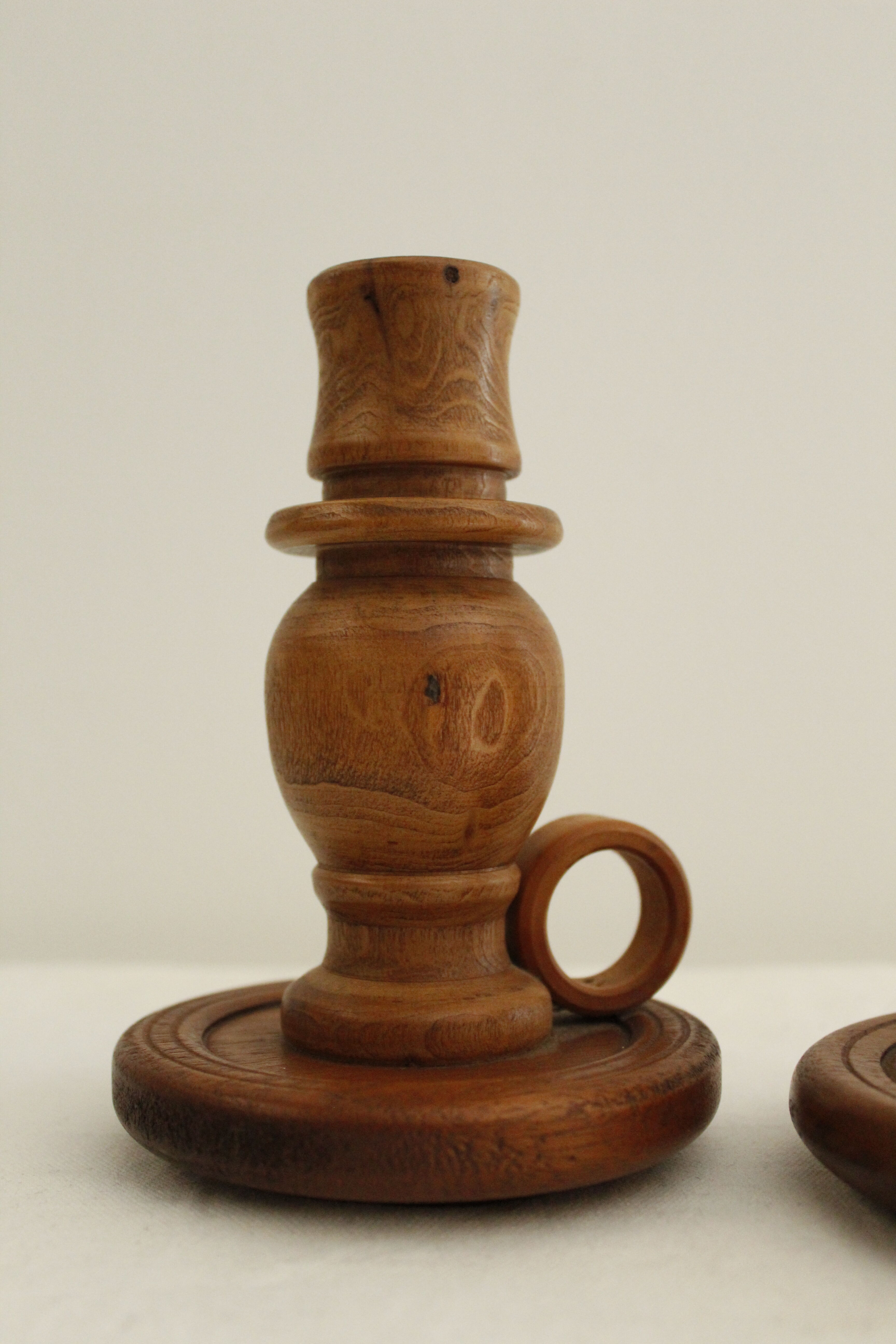 2 wooden candle holders