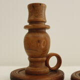 2 wooden candle holders
