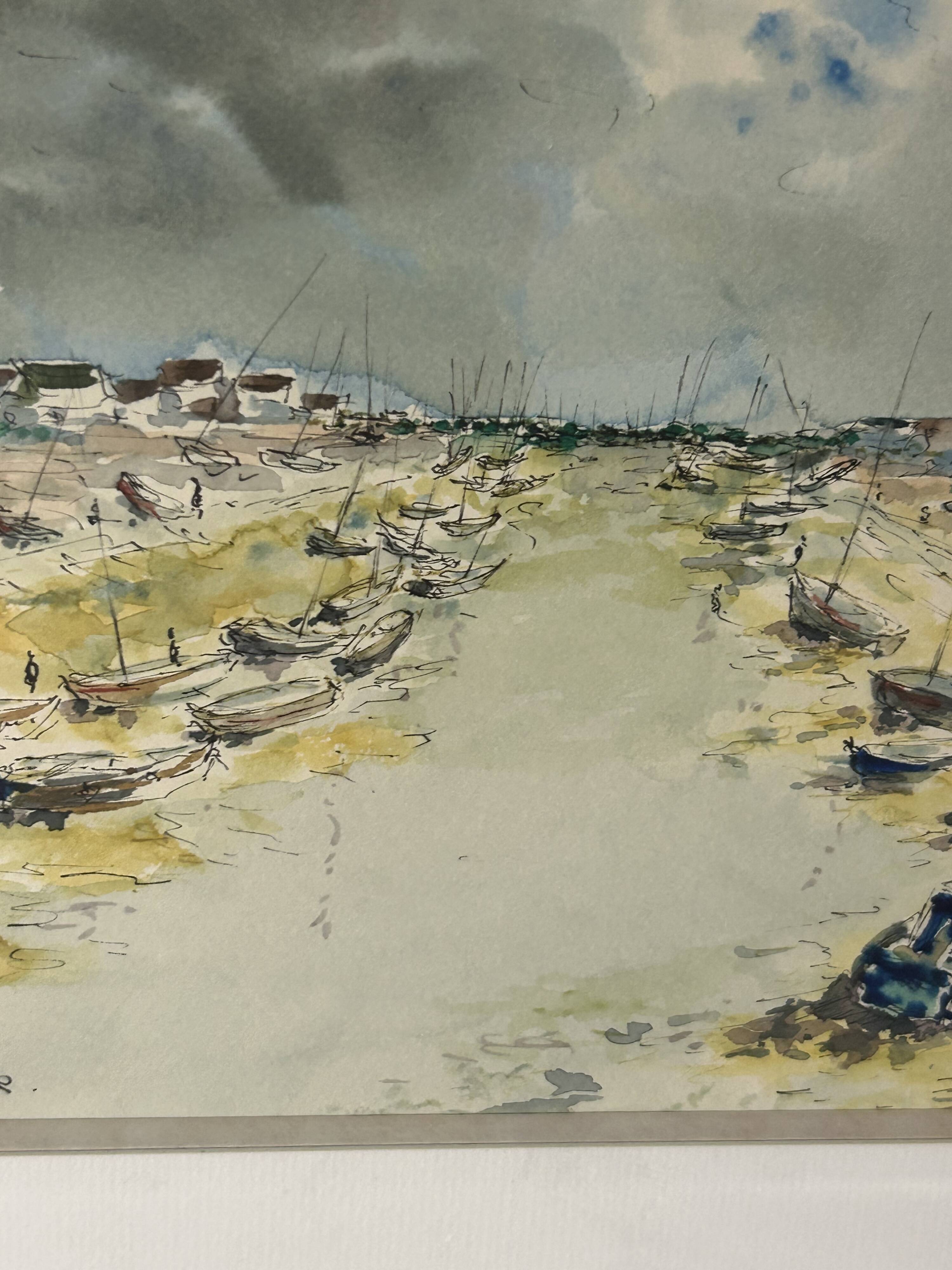 20th century Impressionist school - Vassaux - Marine watercolor - Noirmoutier