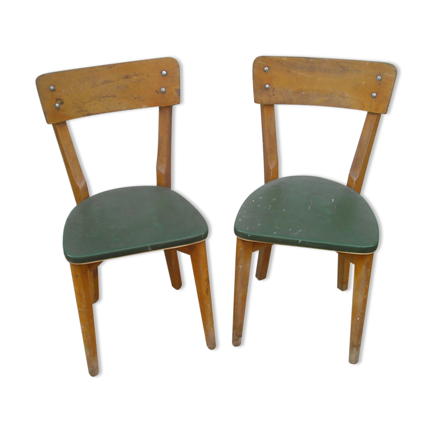 Pair of 1960 chairs, green skai and wood