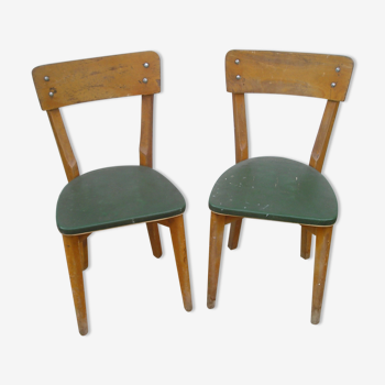 Pair of 1960 chairs, green skai and wood