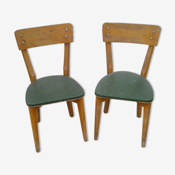 Paire de chaises 1960 skai vert et bois