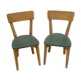 Paire de chaises 1960 skai vert et bois