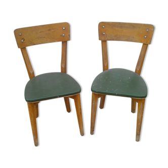 Pair of 1960 chairs, green skai and wood