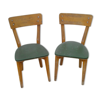 Paire de chaises 1960 skai vert et bois