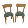 Pair of 1960 chairs, green skai and wood