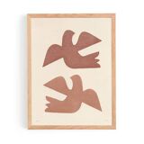 Birds - painting on paper - 30x40cm terracotta - signed Eawy