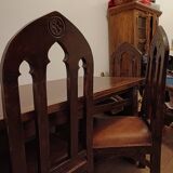 Table à manger hayrake style art nouveau et six chaises assises cuir d