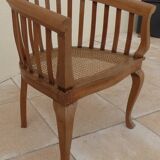 2 Colonial armchairs in natural solid wood with cane seats