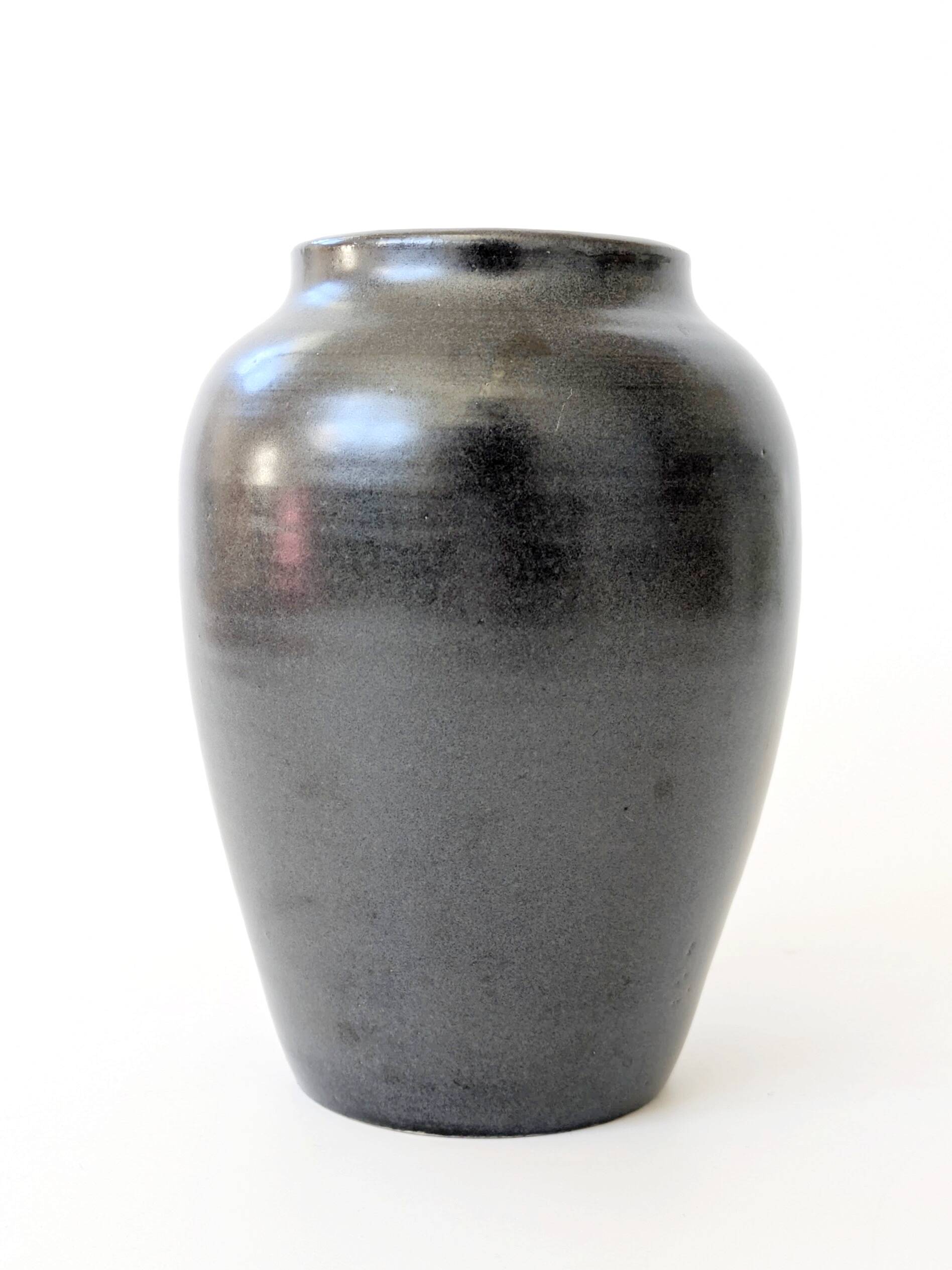 Vintage ceramic vase, black and gold, Japandi style