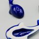 Set of 6 vintage blue porcelain whale knife rests.