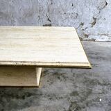 Vintage travertine coffee table with brass rim, France 1980s