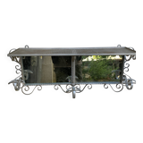 Wall coat rack, wrought iron hook with vintage mirror.