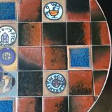 Coffee table, ceramic tray, metal feet, circa 1960