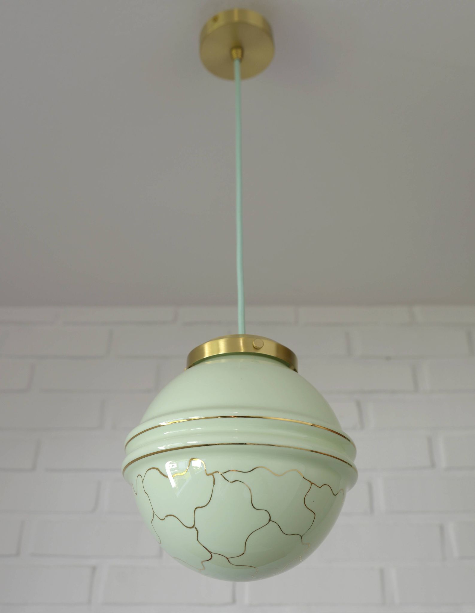 Suspension Art Déco Redesign Antique Vert Menthe Lampe Suspendue Années 1930