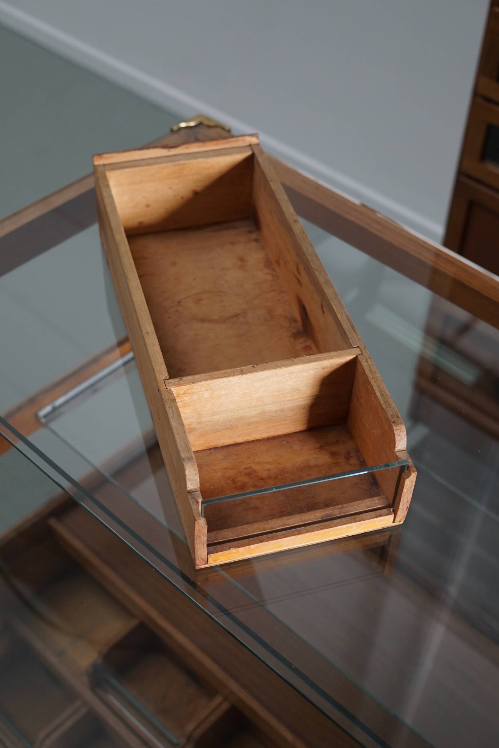 Antique Spanish beech & oak haberdashery cabinet or shop counter, 1950s