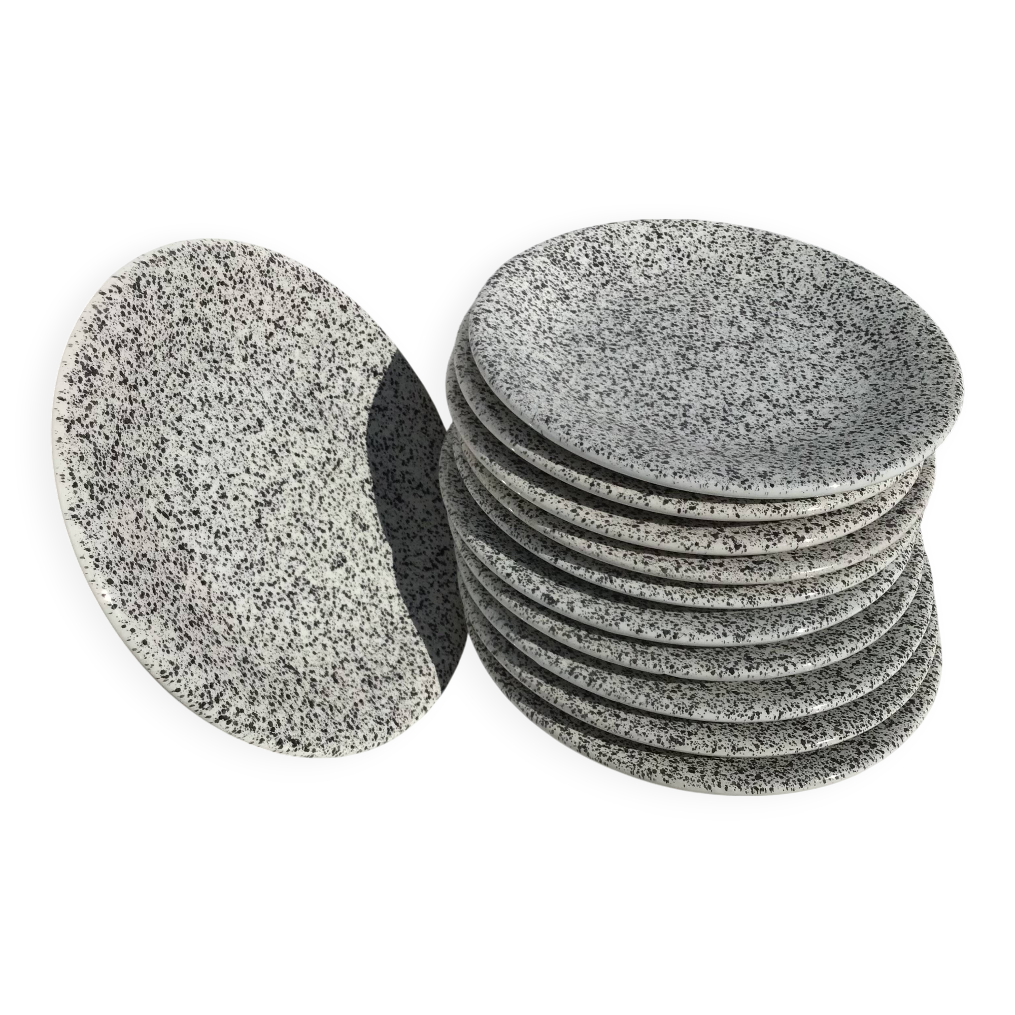 10 Grey-Black Speckled Dessert Plates