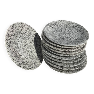 10 Assiettes dessert mouchetées gris noir