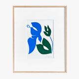Bird and flower (blue and green) — peinture originale en édition limitée par Deleine