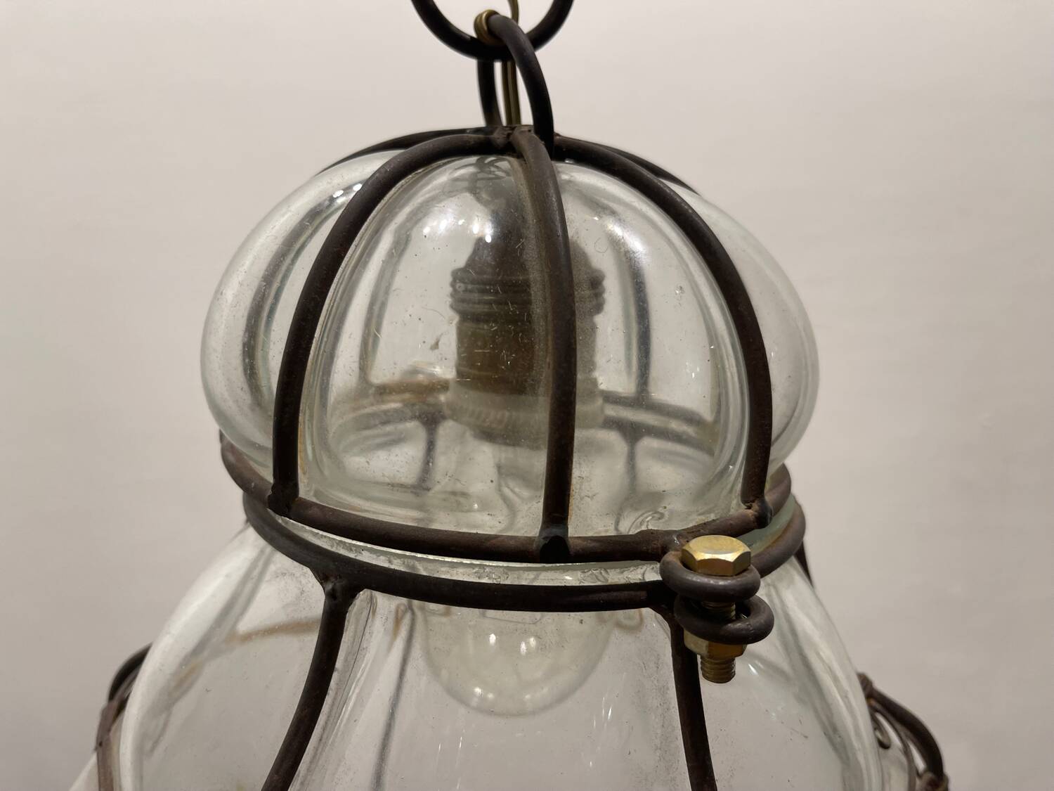 Large Murano Glass Wrought Iron Light Pendant 1950’s