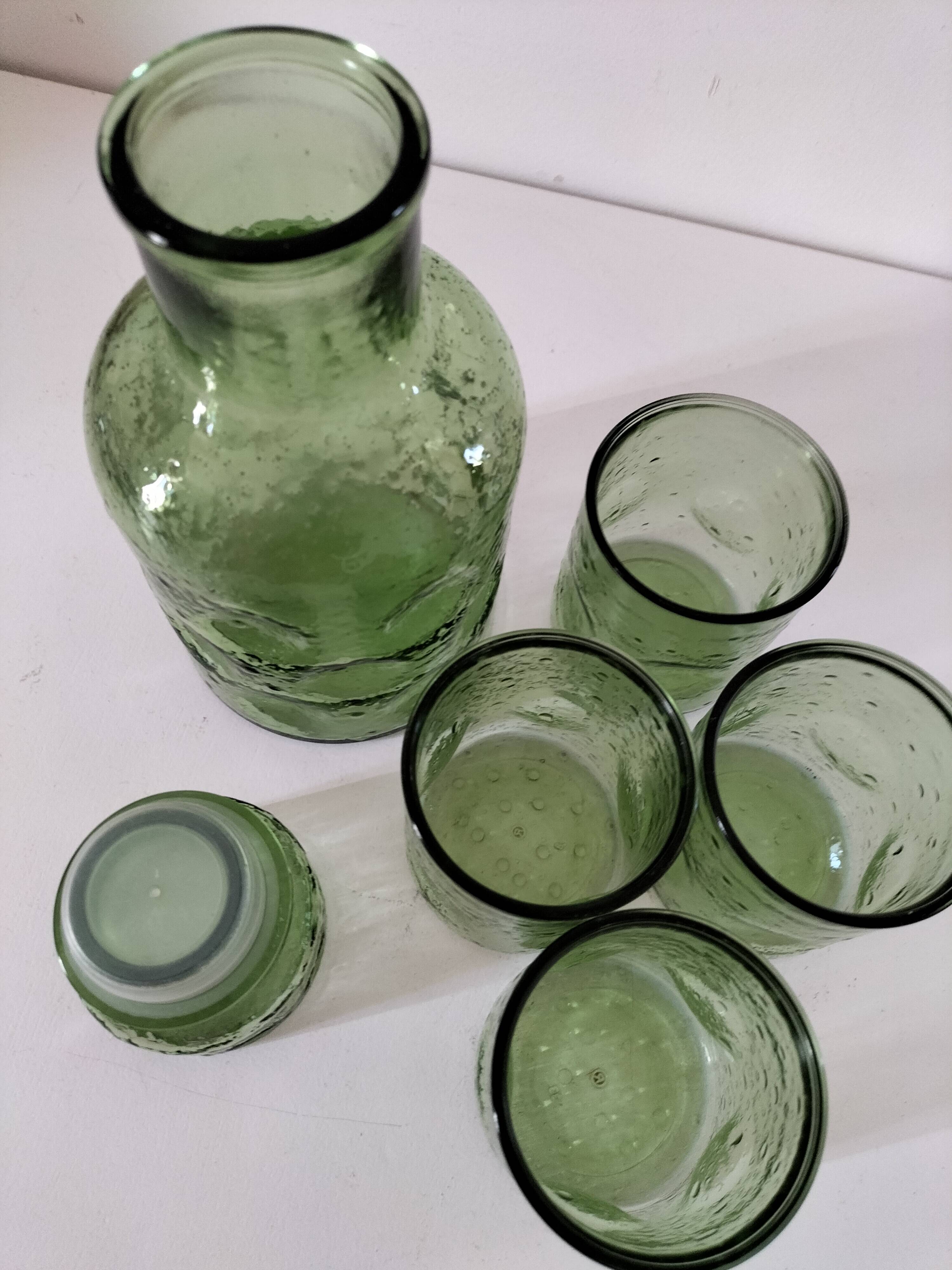 Carafe and matching tumblers in molded glass
