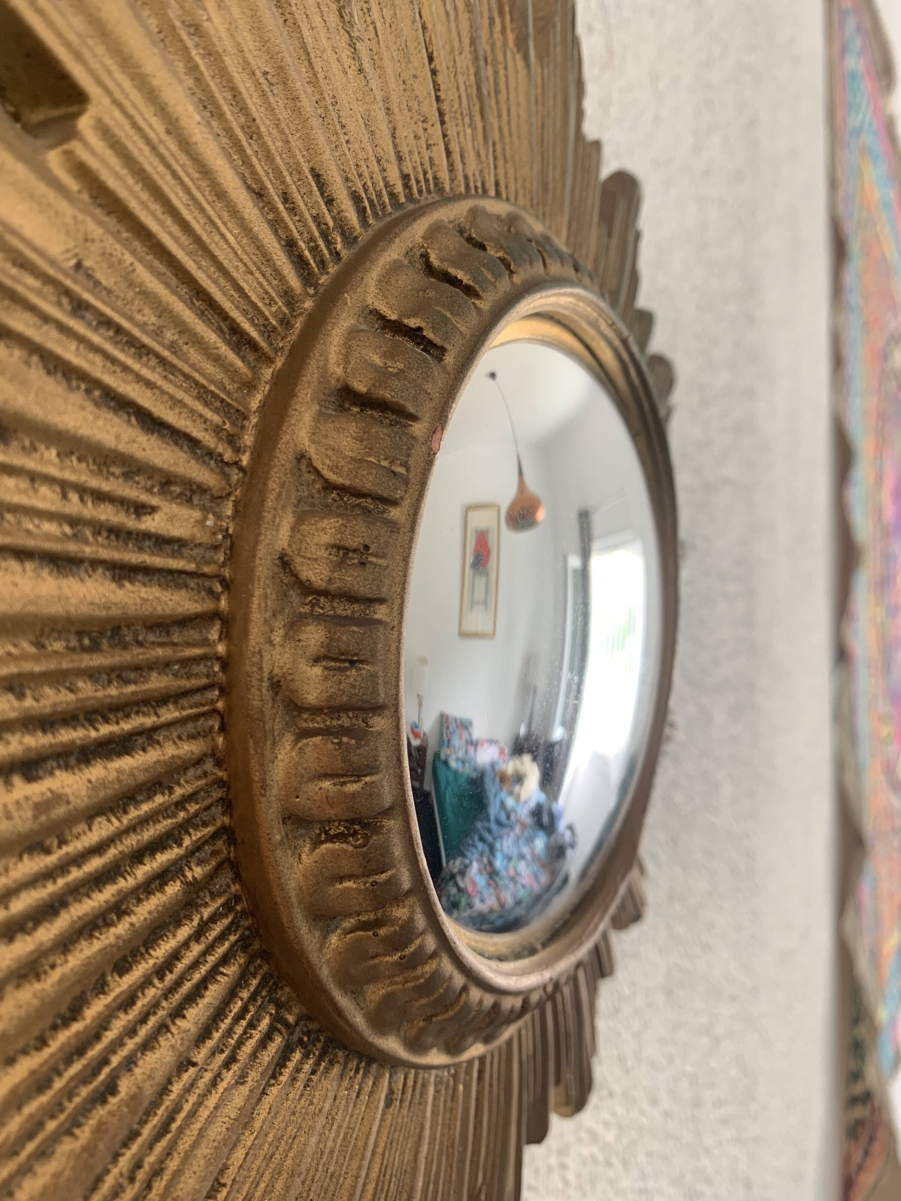 Vintage mirror 1960 sun witch gold resin - 31 cm