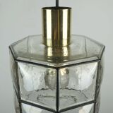 1960s 70s glashuette limburg PENDANT LAMP clear glass shade and brass
