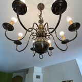 Large Dutch chandelier in bronzed brass 8 branches
