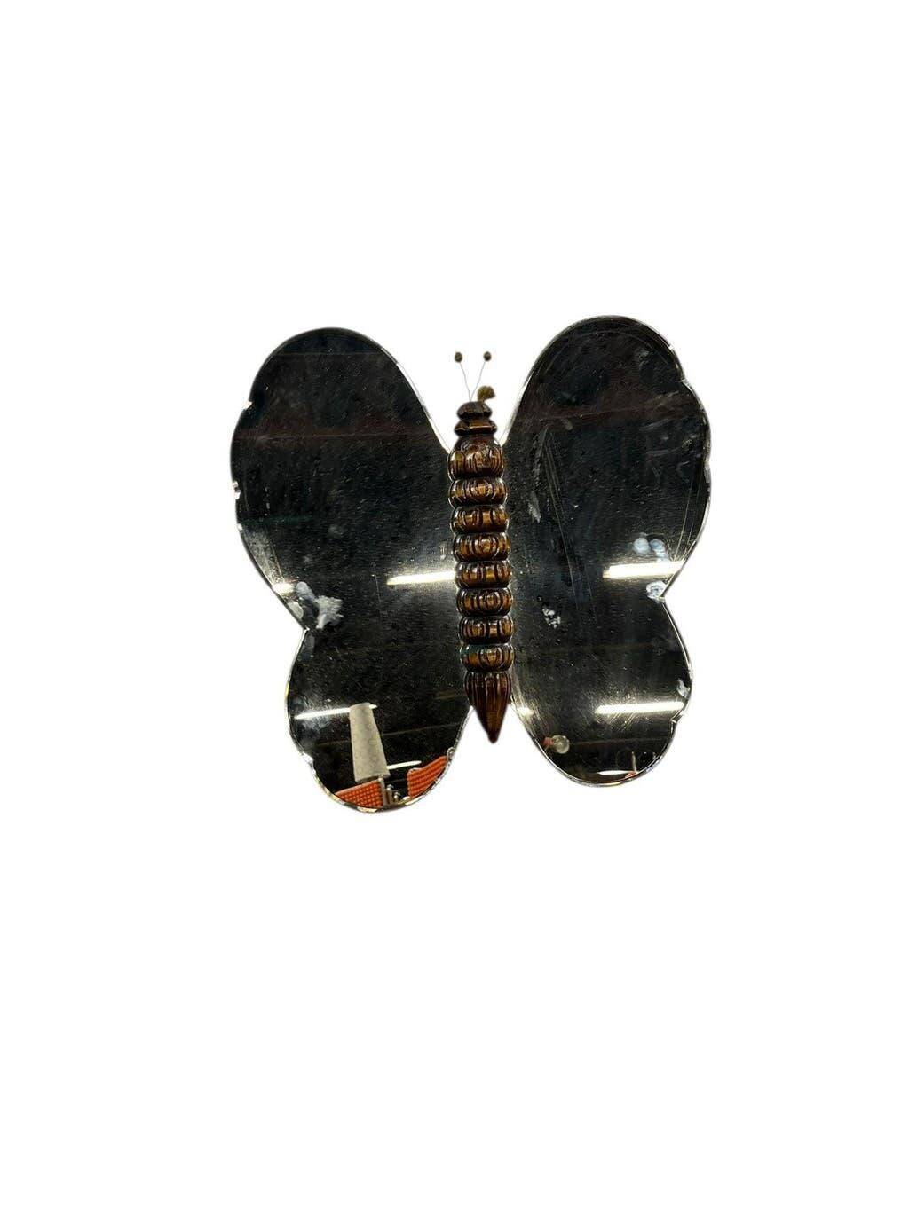 Vintage wall mirror "Butterfly" with wooden accent