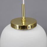 1970s Bent Karlby Pair of China Pendants of Opaline Glass and Brass by Lyfa