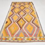 5x10 Kilim Mustard Yellow Geometric Style Area Vintage Kilim Rug,152x296 Cm
