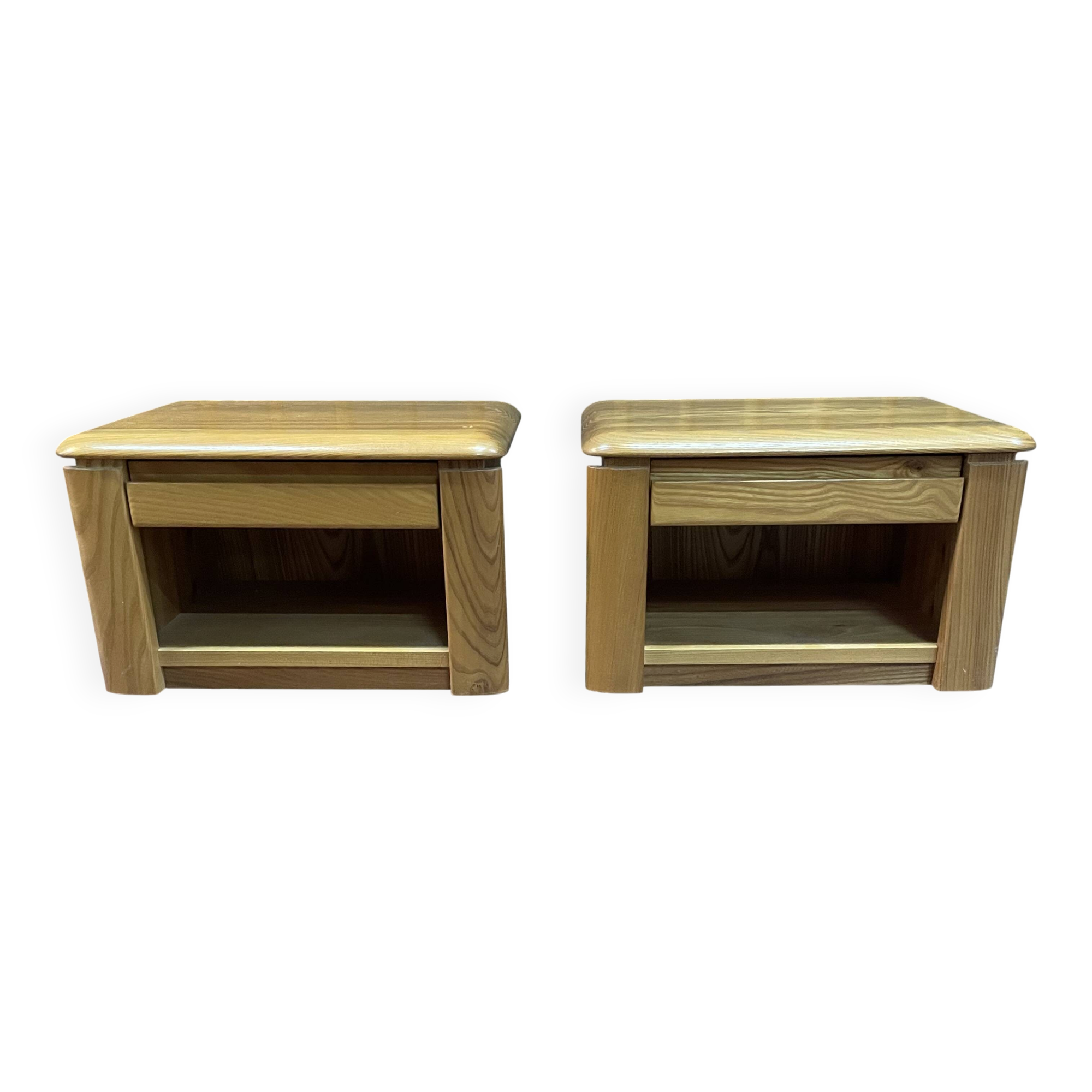 Pair of solid elm bedside tables from the 1970s.