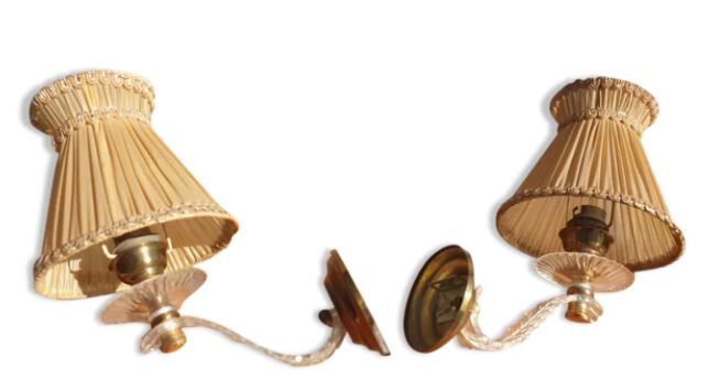 Pair of vintage wall lamps plexi lampshade pleated gold