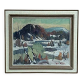 Huile su panneau suédoise « Paysage d'hiver » par Nils Dréme, vintage et encadrée 58×50cm