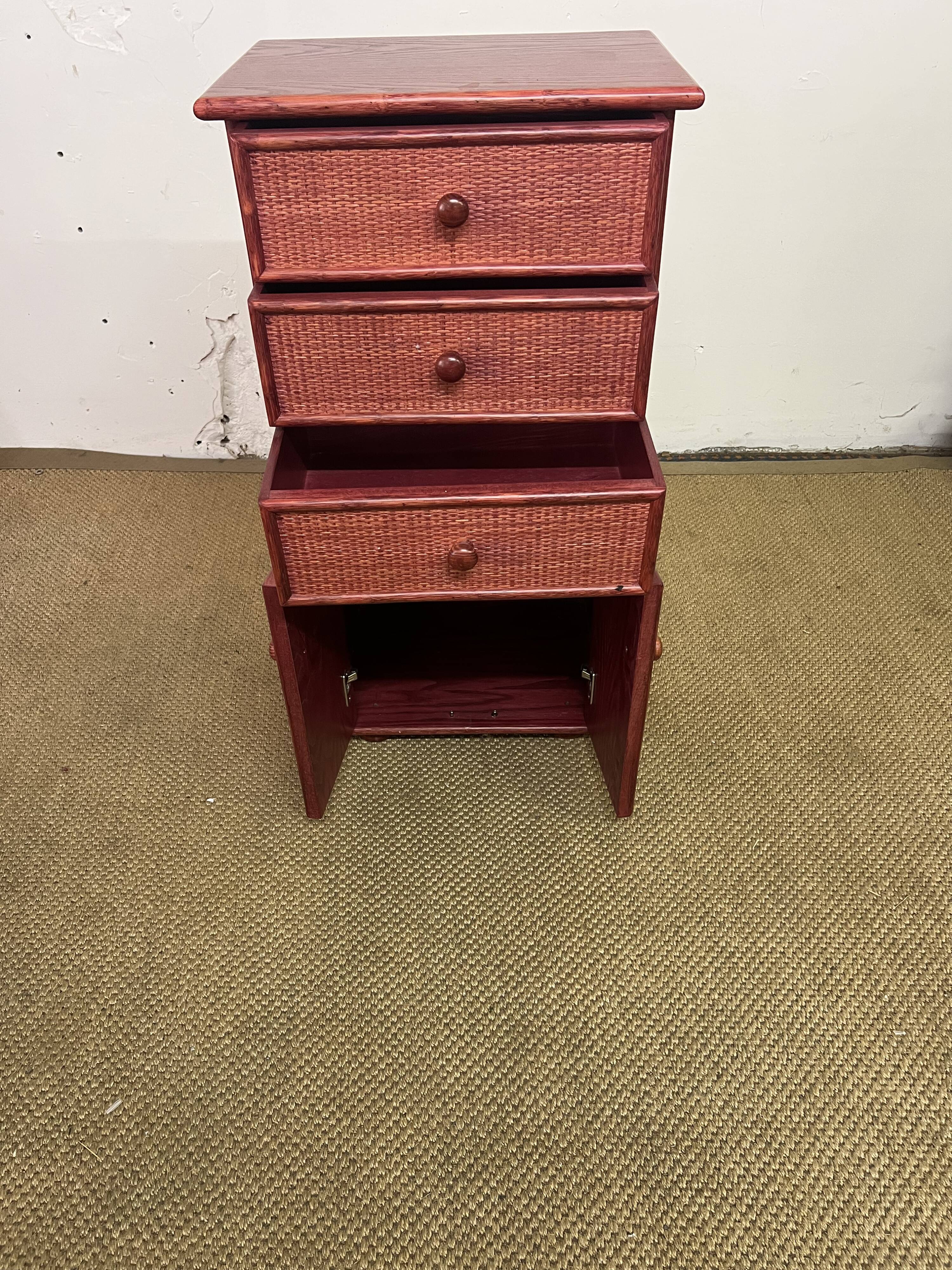 Small Chiffonier / Vintage red lacquered rattan storage unit