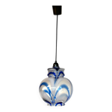 Vintage 1970s Italian Murano suspension in blue ribbed glass.