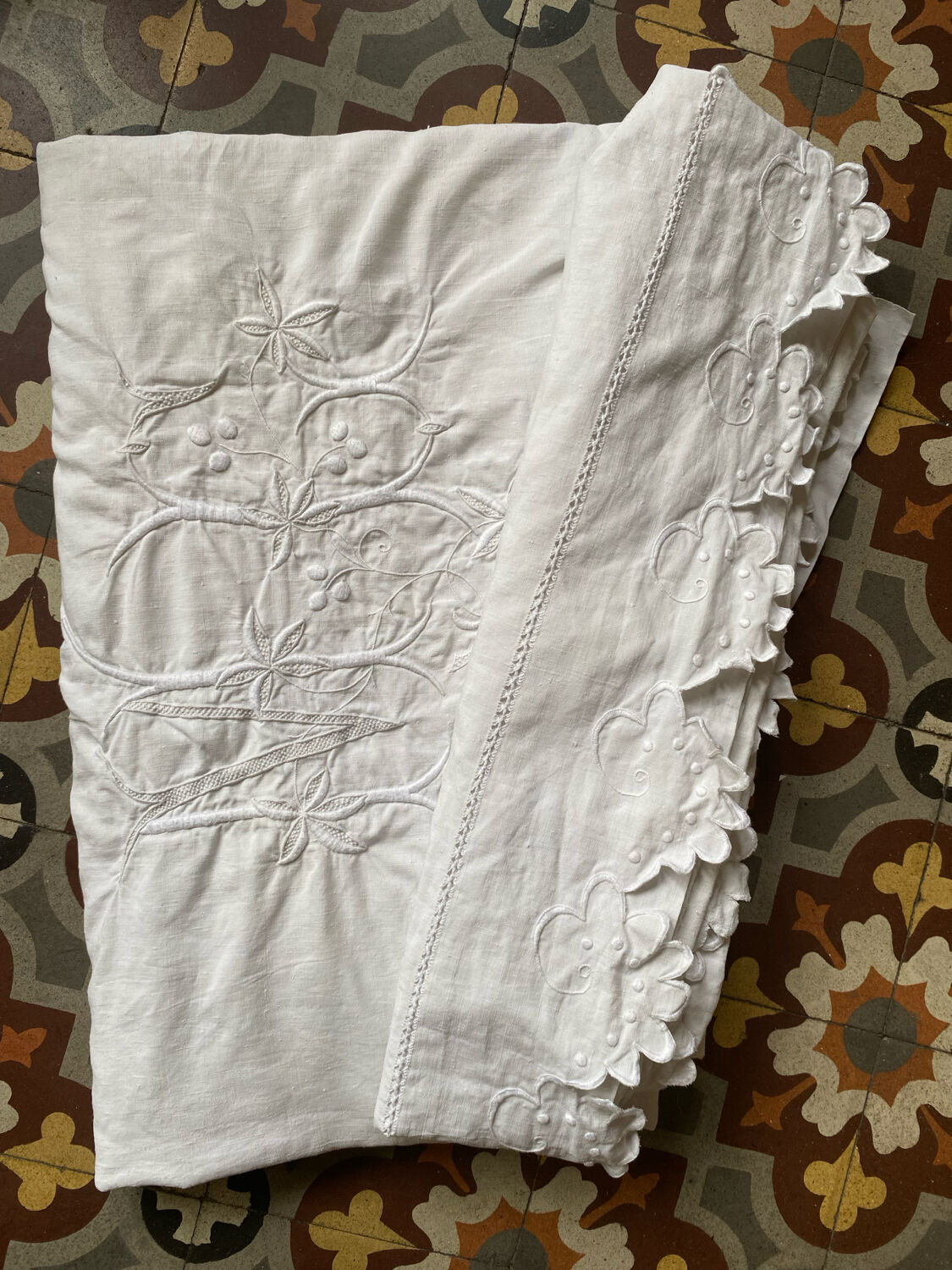 Monogrammed and embroidered castle sheet.