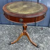 Mahogany and English leather tripod side table