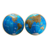 Impressive pair of two giant modern wall globes, world map, diameter 95 inches, 1950s.