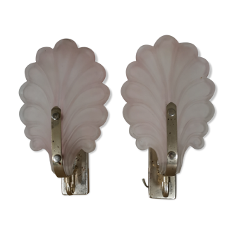 Paire d'appliques en patte de verre, décor florale vintage 70