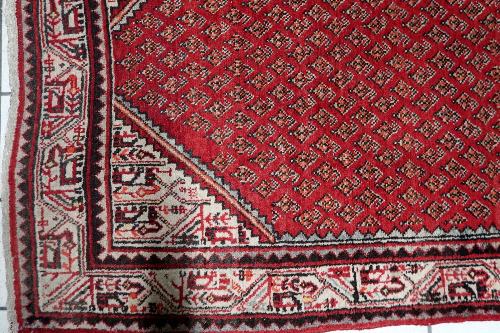 1950s Handmade Wool Boteh Rug, Red and Ivory, 104 × 156 cm - 1C1299