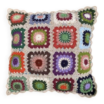 Grannys squares crochet vintage 70 cushion