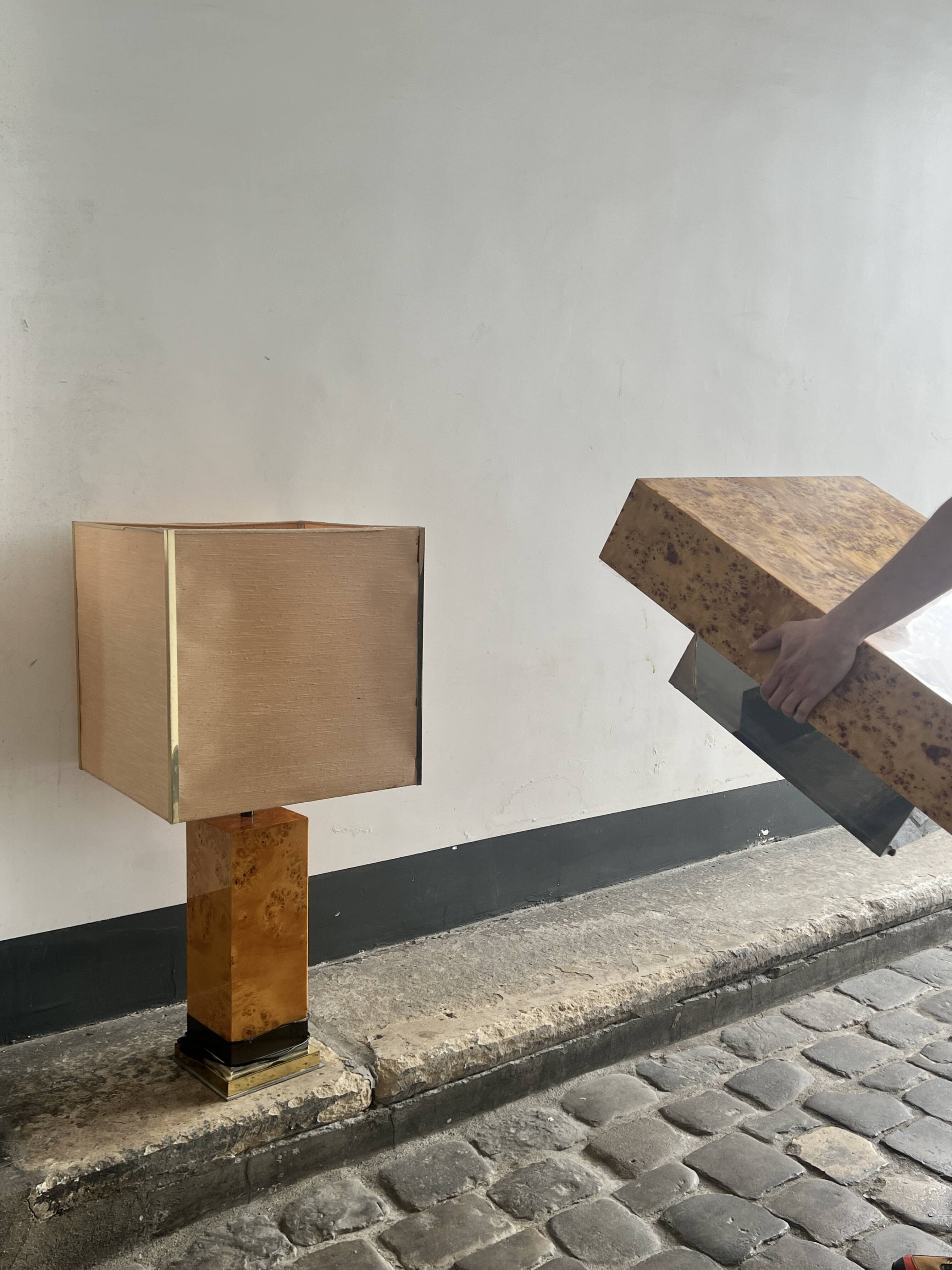 Majestic table lamp in elm burl, C.Mahey design 1970